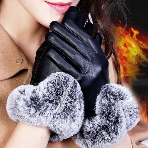 Full Finger Gloves Women PU Leather Touchscreen Waterproof Gloves for Bike Cycling Riding Warm Winter Outdoor Ski Snow Gloves