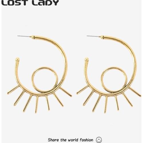 Lost Lady Exaggerated Big Hollow Eye Earring Bohemian Statement Punk Hoop Earrings for Women Vintage Alloy Jewelry Party Gift