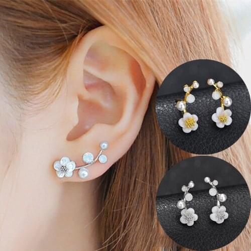 2021 New Fashion Crystal Earrings for Women Pearl Women Branch Shell Pearl Flower Stud Earrings Jewelry Female