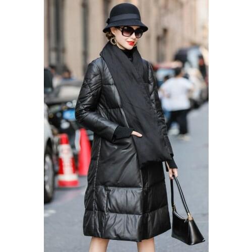 Leather Real 2020 Jacket Winter Coat Wmen Long Down Jacket Women Genuine Sheepskin Coat with Scarf Chaqueta Mujer MY4692