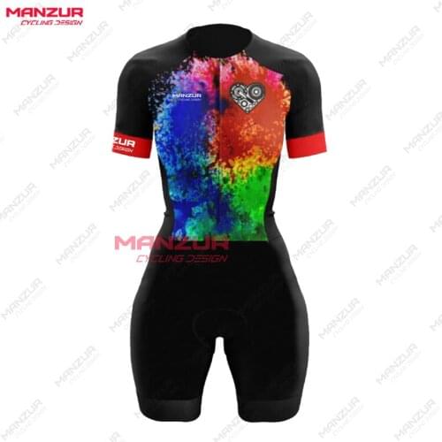 MANZUR CYCLING New Womens Triathlon Short Sleeve Cycling Suit Suit Mountain Bike Professional Team Suit Ciclismo Femenino
