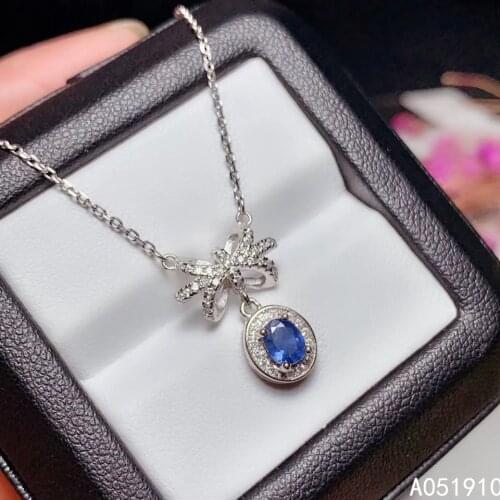 KJJEAXCMY boutique jewelry 925 sterling silver inlaid Natural sapphire Womens pendant necklace supports detection popular