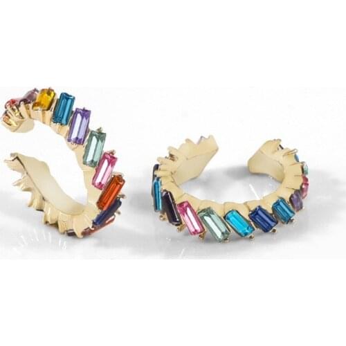2020 Original Earrings Tilted Colorful Crystal Alloy Ear Clip Fashion Popular Earrings Factory Direct Sales