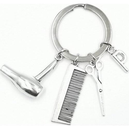 2021 / New Barbers Professionally Wear A-Z New Creative Hair Dryer Scissors Comb Popular Key Ring Jewelry Keychain Charms