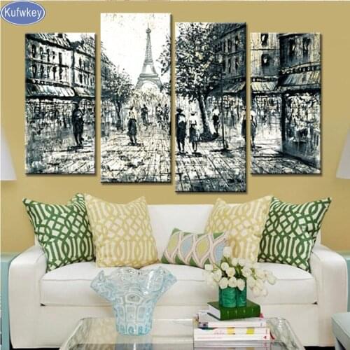 4PCS Landscap,city,diy Diamond Embroidery Picture of Rhinestones Triptych Almaznaya Mosaic Cross Stitch Diamond Painting 5d