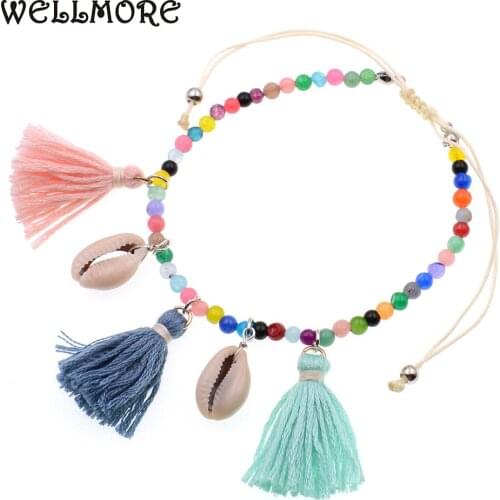 WELLMORE shell Anklet bohemia Anklets for women Holiday beach natural beads 4MM Anklets Foot summer Party Jewelry Gift wholesale