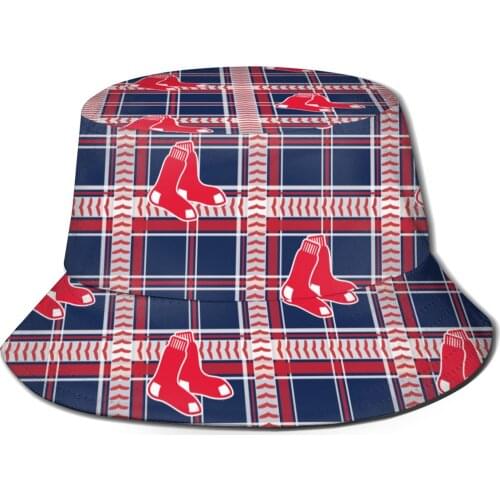 CINESSD Red Sox Plaid Print Unisex Casual Sun Hat Bucket Hat for Men Women Bob Hip Hop Caps Summer Fisherman Hat Panama