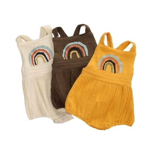 2020 Baby Summer Clothing 0-24M Newborn Infant Baby Girl Boy Rainbow Romper Jumpsuit Cotton Linen Overalls Sleeveless Clothes