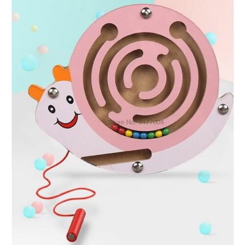DHL 50pcs Children Animal Magnetic Maze Toy Kids Wooden Puzzle Game Early Educational Brain Trainning Intellectual Toy