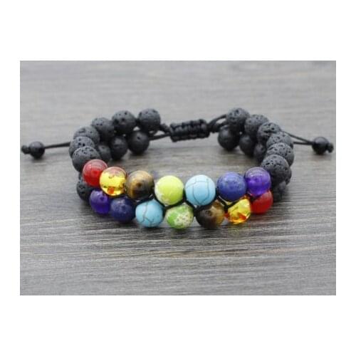 8mm by324 two row adjusted Charm nature bead white Howlite black volcanic lava Bracelet women men gift Buddha Yoga
