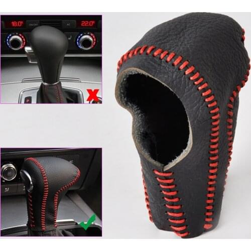 DWCX Car Styling Black Leather Gear Shift Knob Cover for Audi Q7 Q5 A5 A4 A7 2012 2013 2014 Automatic AT