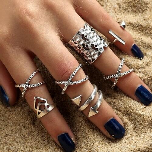 European and American Retro Bohemian Arrow Cylindrical Eight Piece Set Ring Jewelry
