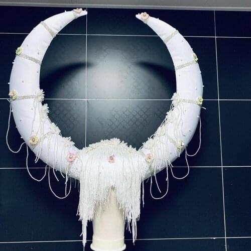 Cosplay party stage show hats Bar dj ds white horns headdress halloween costumes party dropshiping