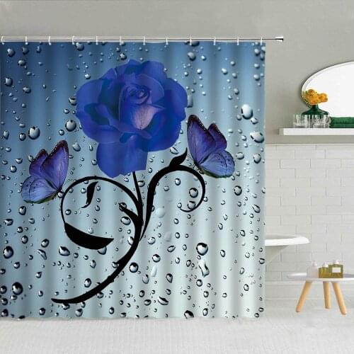 Blue Rose Butterfly Raindrops Bubble Shower Curtain Sunflower Fabric High Quality Bathroom Supplies Decor With Hooks Washable