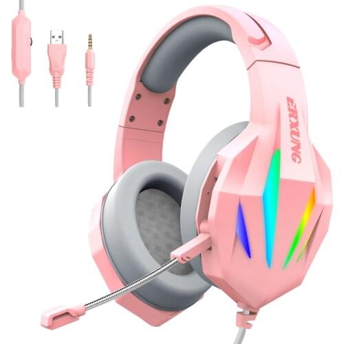 Pink Girl Gaming Headset With Mic Stereo Music Earphones LED Light Wired Computer Game Headphones for PS4 Xbox One PC Tablet