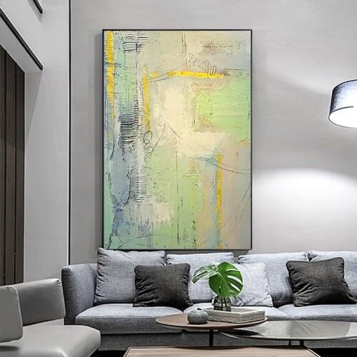 Art July hand-painted oil painting gold green living room porch bedroom decoration painting abstract large mural