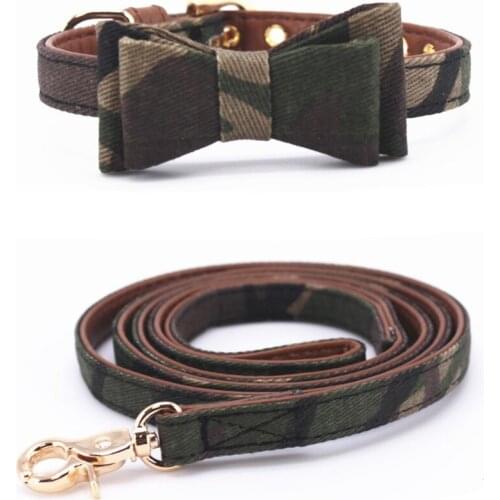 Jungle Camo Cat Collar Dog Collar Dog Leash for All Cats and Small Medium Large Dogs With Bowknot Pet Collar P