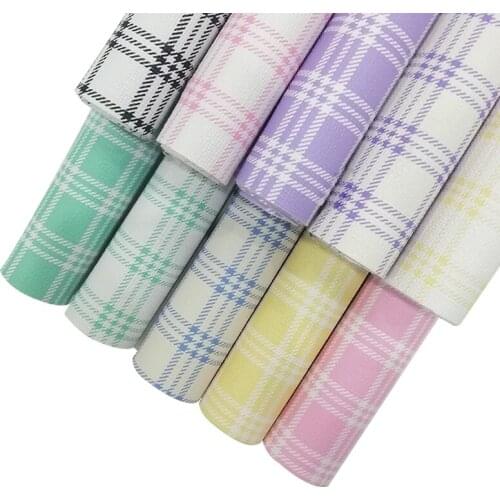 Plaid Design Printed Textured Vinyl PU PVC Faux Artificial Leather Fabric Sheet for Making Bag/Shoe/Clothing/Craft/Cover