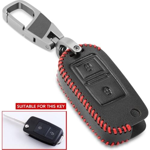 2 Button Leather Key Fob Case Cover Fit For VW Golf Passat Polo Bora Lupo Skoda Octavia Fabia Seat Altea Leon Ibiza Tolledo