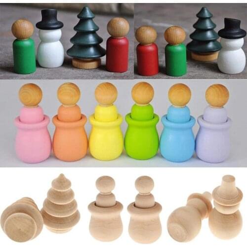 Creative 10 Pcs Toy Puppet Logs Handmade DIY Painted Wooden People Home Decoration Ornaments Crafts Wooden Ornaments Gift
