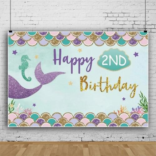 Laeacco Mermaid Happy 2nd Birthday Party Portrait Scale Star Child Baby Customized Poster Photo Background Photography Backdrop