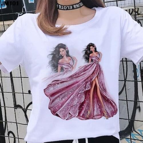 Summer New Womens Harajuku Tshirt Fashion Girl Dress Print T shirt Casual Street Wear Short Sleeve Top White Female Tee T-shirt