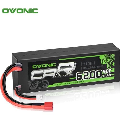 OVONIC 7.4V 6200mAh 2S1P 50C Hardcase Lipo Battery With Deans Plug For RC Car RC Truck RC Truggy RC Heli Airplane Drone