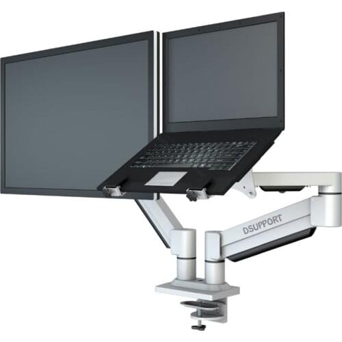M221 Aluminum Alloy Full Motion Desktop Clamping Monitor Mount + Laptop Support Dual Arm Loading 1-8kgs Each Head