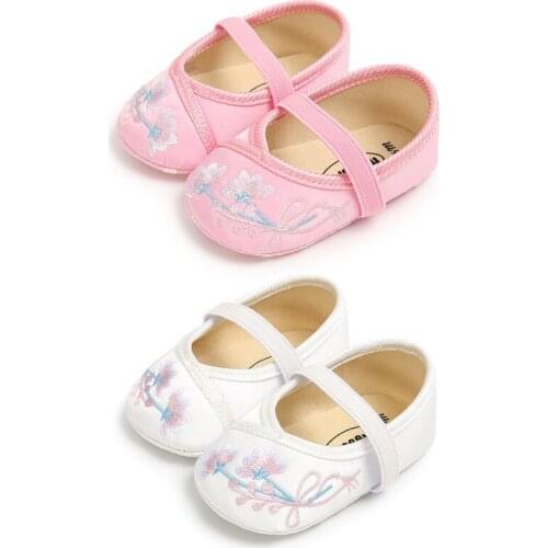Baby Girls Sweetness Princess First walker Shoes Chinese Style Embroidery Shoes Toddler Soft Soled Elastic Band Baby shoes