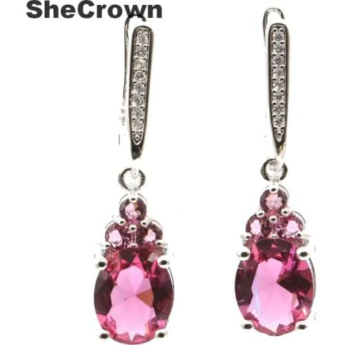 32x8mm SheCrown Lovely Cute Drop Created Pink Tourmaline Tanzanite Aquamarine For Girls Daily Wear Silver Earrings Wholesale