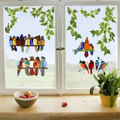 Multicolor Birds Wallpaper Stained Glass Removable 3D Pet Stickers Living Room Bedroom Wall Sticker Home Decoration Sticker