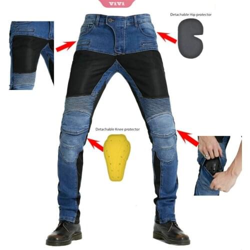 Mens Motorcycle Pants Casual Breathable Stitching Protective Lining With Protection Pads