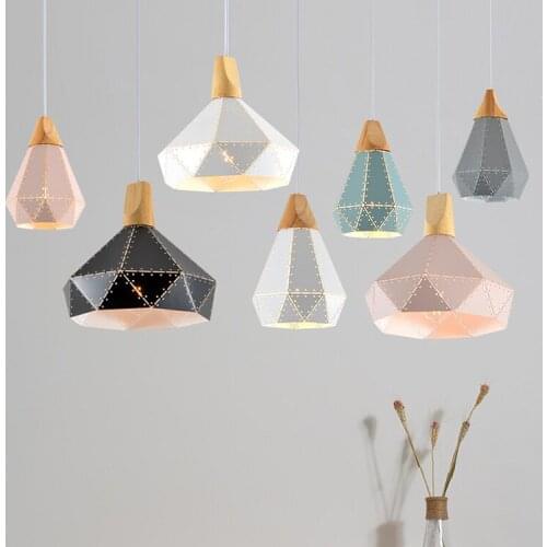 Slope lamps Pendant Lights Wood And Hollow colorful iron Restaurant Bar Coffee Dining Room LED Hanging Light Fixture
