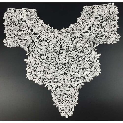 Patches fabric collar Trim Neckline Applique for dress/wedding/shirt/clothing/DIY/Sewing flower Floral lace white stand Wh