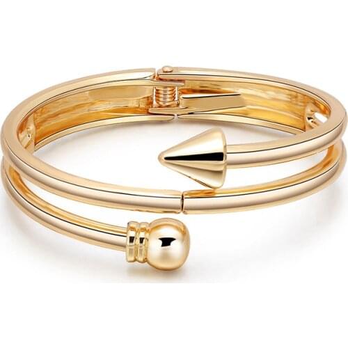 New Fashion Popular Bangles Womens Arrowhead Ball Bangles Alloy Bracelet Double Layer Jewelry Wholesale