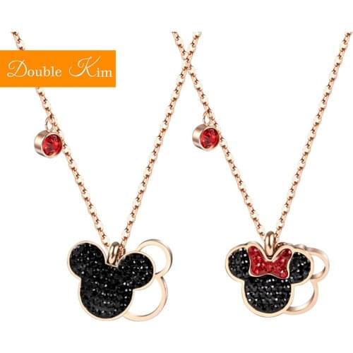 Cartoon Kawaii Mouse Pendant Necklace Titanium Steel Chain Necklace Inlaid Crystal Fashion Trendy Women Jewelry Birthday Gift