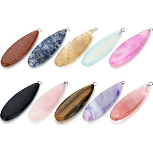 1PC 59X18mm Natural Stone Pendants Water Drop Green Pink Green Charms Pendant fit Necklaces Jewelry Making