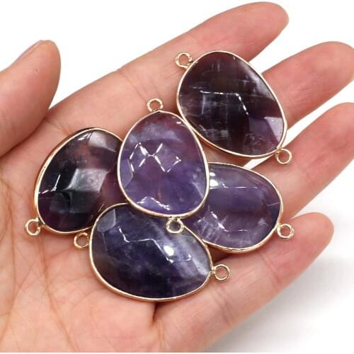 Natural Stone Pendants Faceted Amethysts Connectors for Fashion Jewelry Making DIY Necklace Bracelet 22x38mm
