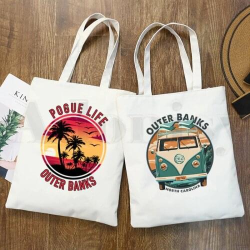Pogue Life Outer Banks TV Ulzzang Graphic Hipster Cartoon Print Shopping Bags Girls Fashion Casual Pacakge Hand Bag