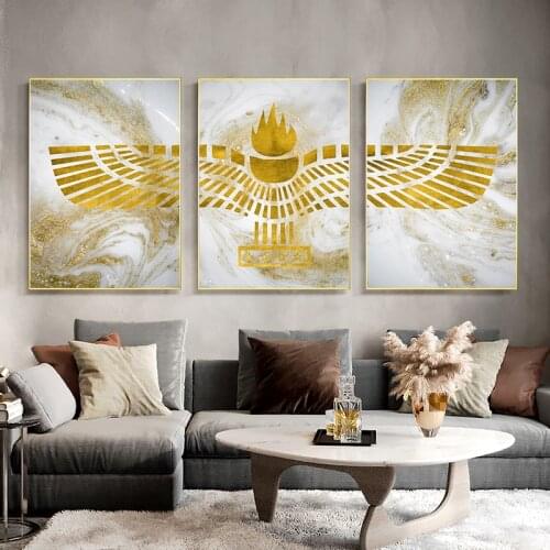 Nordic Luxury Decor Canvas Painting Golden Abstract Eagle Spreading Wings Picture for Living Room High-end Hall Art Wall Poster