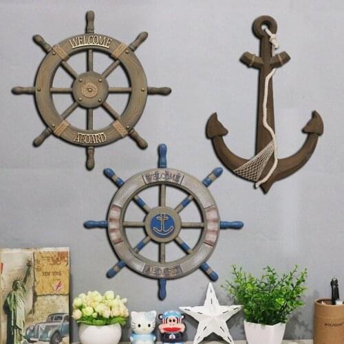Rudder Helm Ship Anchor Antique Home Decor Wall Decoration Vintage Room Decor Accessories Ship Wooden Mediterranean 80cm