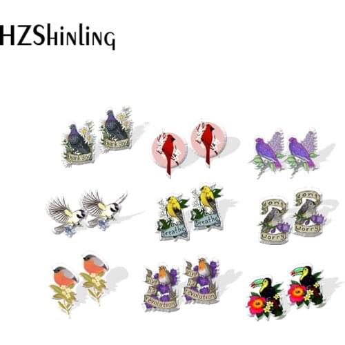 2021 New Bird on Branch Stud Earring Flower Birds Acrylic Resin Earrings Epoxy Handmade Jewelry Gifts Girl