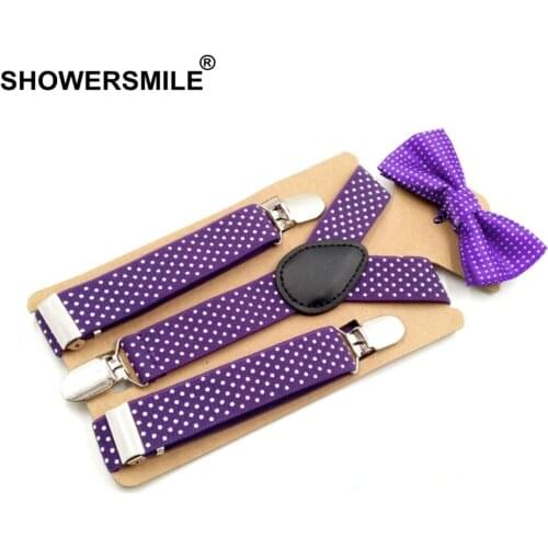 SHOWERSMILE Children Suspenders And Bow Ties Purple Unisex Trousers Braces For Boys Grils Wedding Fashion Suspenders Kids