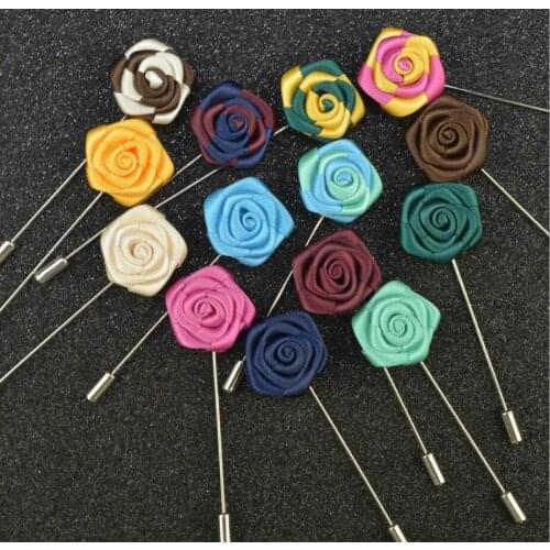Mix Ribbon Rose flower jewelry inserted long brooch lapel pin for high-end mens suits Mini Ribbon Rose Corsage