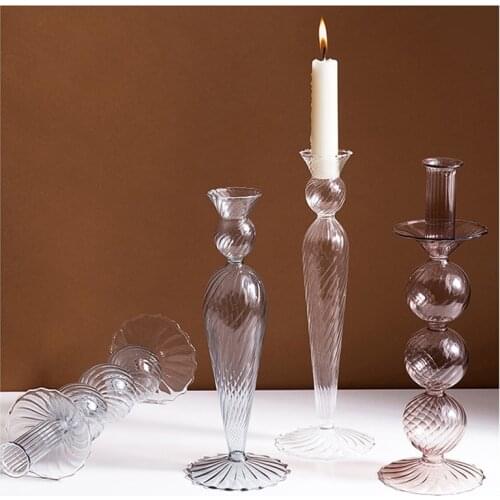 Glass Candle Holder For Home Decorations Candlestick Romantic Candelabros Nordic Candle Stand Wedding Decoration Candle Holder