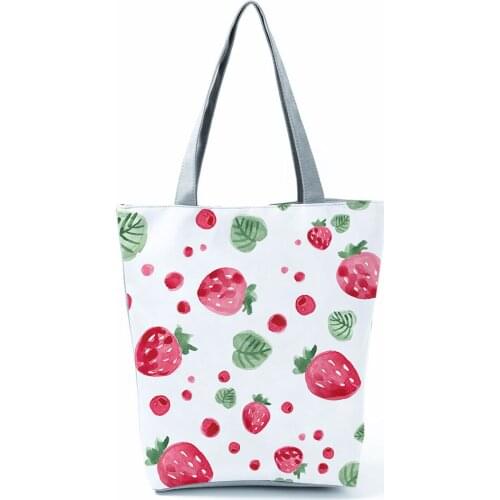 Refreshing Strawberry Printed Shoulder Bag For Women Work Tote Bag Portable Shopping Travel Foldable Handbag Fashion School Bag