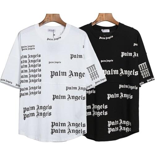 Palm Angels 21SS Letter Logo Full Print Bat Sleeve Loose Mens and Womens Short Sleeve Falling Shoulder T-shirt
