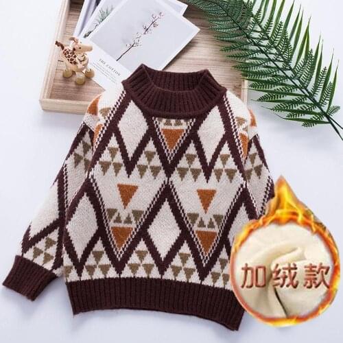 Children Clothing Tops For Boys Big Kids Autumn Winter Knitted Plaid Pullover Plus Velvet Sweater 12M 1 2 3 4 5 6 11 13 14 Years