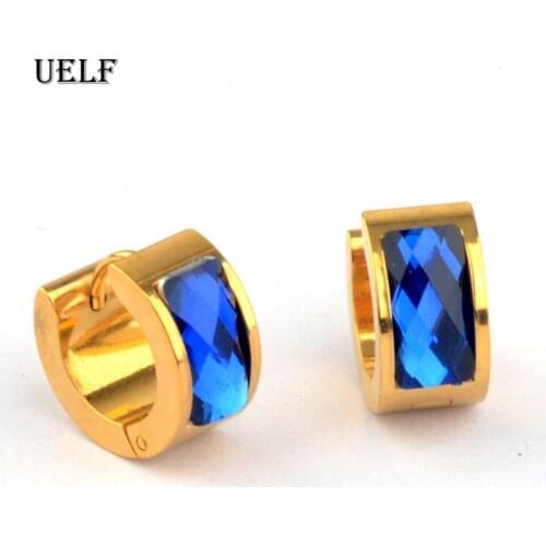 Uelf New Design Blue Zircon Circle Earring for Women Fashion Round Small Hoop Earring Set Party Wedding Jewelry Gifts 2019