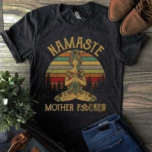 Yoga Girl Namaste Mother Fvcker Vintage Ladies T-Shirt Cotton S-3XL Black